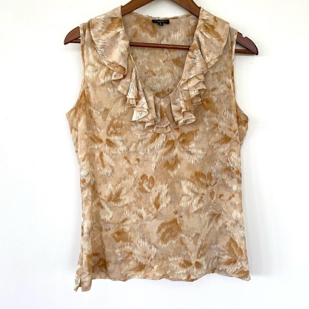 Talbots sleeveless top with v-neckline and ruffles in 💯 silk